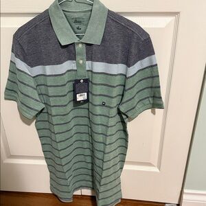Bass Men's Polo Shirt with Green and Gray Stripes